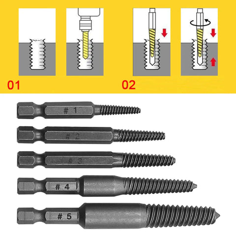 Cool Bolt Extractor Set That Nails Stripped Screw Removal For Wood Or Metal Fast And Tough Tools Perfect For Automotive Garage Work Home Projects Or Industrial Jobs You Gonna Love How Well This Shank Flute Kit Unwinds Stuck Bolts And Save Your Day., steel bolt extractor set #1-#5 for stripped screws in wood or metal