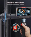 Dual Lens Articulating Borescope Camera With Light, Slim 8.5mm Probe For Tight Spaces, 10ft SemiRigid Cable, Waterproof Inspection Tool For Engines, Pipes, And Machinery Gaps, Fast Access And Crystal Clear View showing 180° tip control