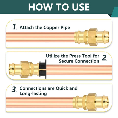 How to use 50 Pack 1 Inch Copper Press Union Coupling Fittings Lead Free Brass plug and play for seamless connections.