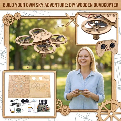 DIY Wooden RC Drone Kit Snap Together Flying Quadcopter For Beginners No Glue Required Build Your Own Remote Control Aircraft