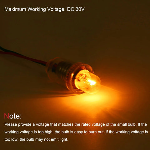 Straight Up Solid E10 Miniature Bulbs 30V 3W Warm Yellow Glass Lamp with Screw Base illuminating in warm light.