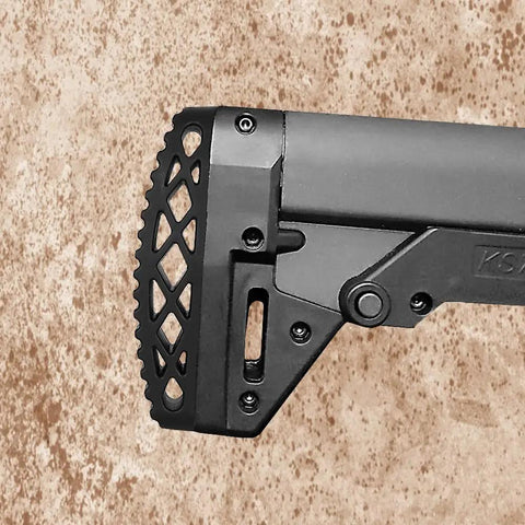 Close-up of KSG KS7 Recoil Pad with Convex Design, Custom Molded Fit for Kel-Tec KSG KS7, Shock-Absorbing Recoil Pad and Grip Storage