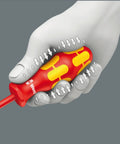 Kraftform Plus VDE Insulated Slotted Screwdriver With Lasertip Drive in hand showing comfy multi-component handle