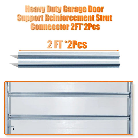 Heavy Duty Garage Door Strut Connector Reinforcement Kit, 2 Pack 2Ft Each shown installed on garage door