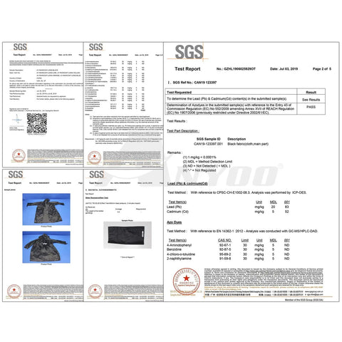 SGS test report showing compliance for Waterproof Rain Jacket For Men And Women Lightweight Hooded Long Sleeve Packable Windbreaker Poncho