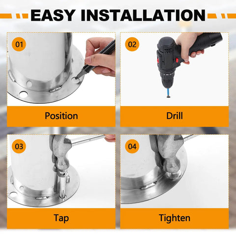 Instructions for easy installation of Rock Solid 4 Pack Stainless Steel Parking Bollards With Heavy Duty Barrier Chains.