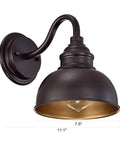 Industrial Gooseneck Farmhouse Vanity Wall Sconce Oil Rubbed Bronze, 7.5" width, E26 base, side view
