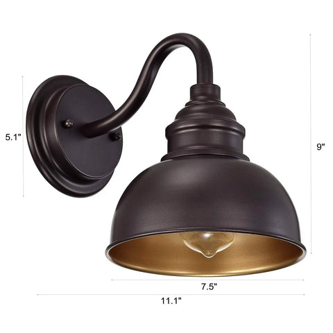 Industrial Gooseneck Farmhouse Vanity Wall Sconce Oil Rubbed Bronze, 7.5" width, E26 base, side view