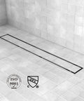 24 Inch Linear Shower Drain With Tile Insert 2 In 1 Panel Brushed 304 Stainless Steel Floor Drain installed on tiled floor