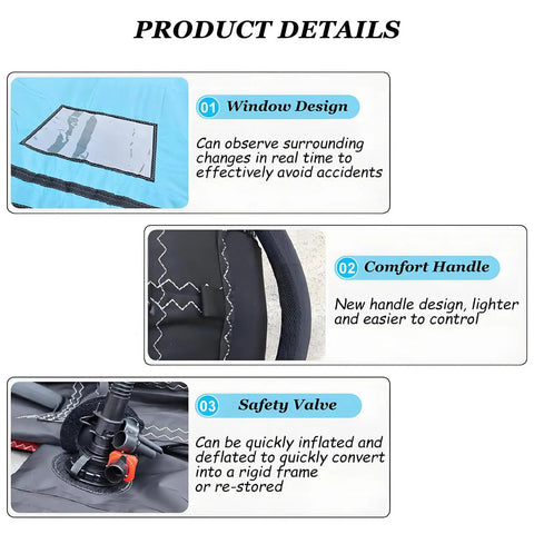 Product details showing window design, comfort handle, and safety valve of Inflatable Wing Surfing Kit With 4m2, 5m2 And 6m2 Sails