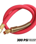 Red Heavy Duty Rubber Air Hose With Solid Brass 1/4 Inch Mnpt Ball Swivel And Fnpt Ends 300 Psi High Pressure Lead In Line 3/8 By 30 Inch For Air Compressors Garage Ready Beefy Build, showcasing hose ends and flexibility.