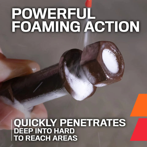 Close-up of foaming action on a bolt using Penetrating Oil For Rust And Moisture Removal Lubricates Stubborn Fasteners And Hinges No Drip Foaming Action