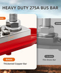 Badass 275amp Marine Bus Bar 12 Volt Power Distribution Block with 4mm thick copper bar for durable connections.