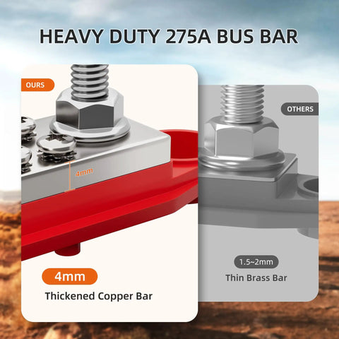 Badass 275amp Marine Bus Bar 12 Volt Power Distribution Block with 4mm thick copper bar for durable connections.