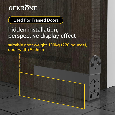 Self Closing Concealed Door Pivot Hinges Heavy Duty Spring Hydraulic 360 Degree Rotation Stainless Steel Invisible Hidden Door Hinge System For Wooden Secret Doors Adjustable Speed Supports Up To 220 Lbs installed on wood door