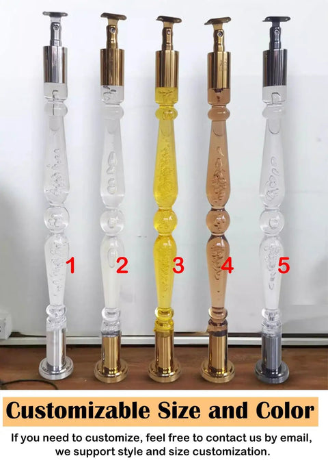 Top Shelf Round Acrylic Staircase Balusters With Rustproof Stainless Steel Brackets, Knockout Clarity Stair Spindles For Porches And Decks, No Sweat Installation 20 Pack 45 Inches assorted colors and styles.