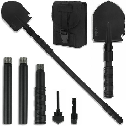 Beast Mode Heavy Duty Folding Camping Shovel With Pickaxe, 31 Inch Carbon Steel Survival Entrenching Tool accessories displayed