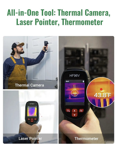 Person using Thermal Imaging Camera With Visual Sensor And Laser Pointer, Dual IR And Visible Cams, Fusion, Thermal And Visual Modes.