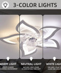 Dope Modern Ceiling Fan With Lights Remote Control showing 3 color temperatures: warm, neutral, and white light settings