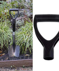 D Shaped Plastic Grip Spade Handle Replacement For Garden Shovels And Forks, black handle for yard tools shown outdoors