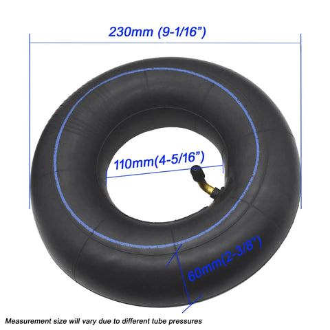 Heavy Duty Inner Tube for 4.10/3.50-4 Tires Fits Wheelbarrows Go Karts ATVs Lawn Mowers Yard Tractors and More 10 Inch Inner Tube With TR87 Bent Metal Valve Stem 4 Inch Rim with measurements.