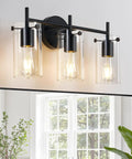 Three Light Matte Black Vanity Light With Clear Glass Shades For Bathroom Mirror Over Vanity And Beyond Perfect Wall Sconce