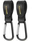 2 Pack Universal Stroller Hooks With Adjustable Carabiner Clips For Diaper Bags And More, Durable Matte Black Hardware