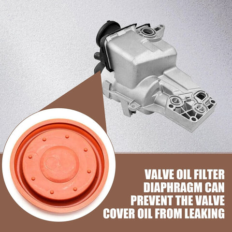 Rubber PCV oil separator diaphragm in metal housing with red circular diaphragm (front view)