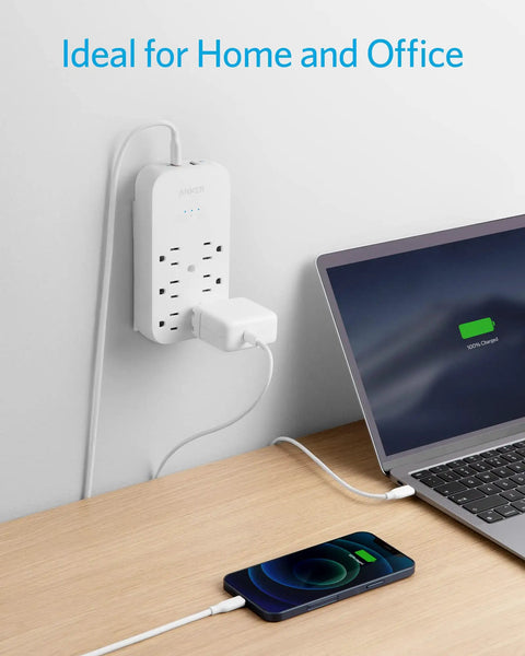 Power Up All Your Gadgets With This Awesome Wall Outlet Extender Featuring Six AC Outlets Two USB Ports Charging Laptop
