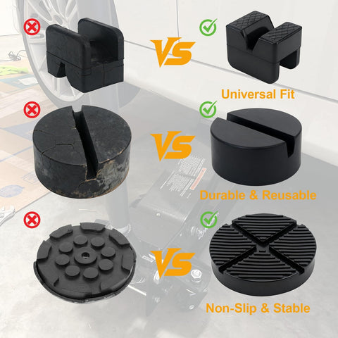 Universal Jack Pad Set For Floor Jacks And Stands High Density Rubber Pads compared to other models; showing durability and fit.