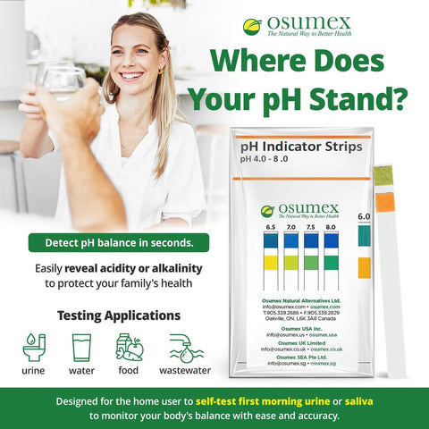 Woman holding pH Test Strips For Urine And Saliva, 20 Count for easy home health monitoring, fast and accurate pH readings display.