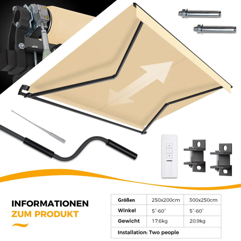 Motorized Retractable Patio Awning 12x9.8 With Aluminum Frame And Beige UV Waterproof Polyester Cover Remote Control Operation For Easy Extend And Retract No-Fuss Hands-Free Sunshade Shelter For Deck Balcony Or Yard