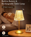 Cordless Dimmable Lamp With Touch Control And 3 Color Modes on a bedside table, woman sleeping in background