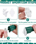 Weatherproof Gasket And Plug Cover Kit operation steps for indoor outdoor outlets, showing 20-piece set assembly.