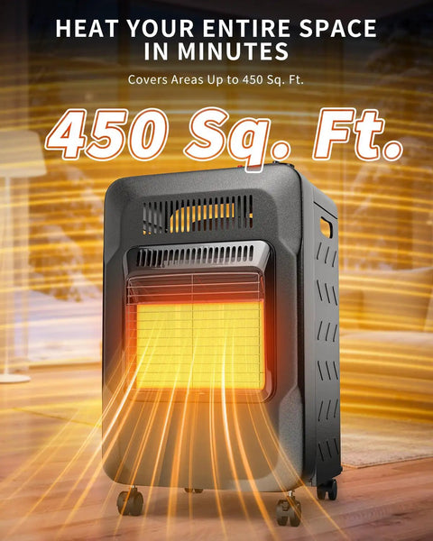 18000 BTU Propane Heater For Indoor And Outdoor Use, 3 Adjustable Heat Settings, portable space heater in a room