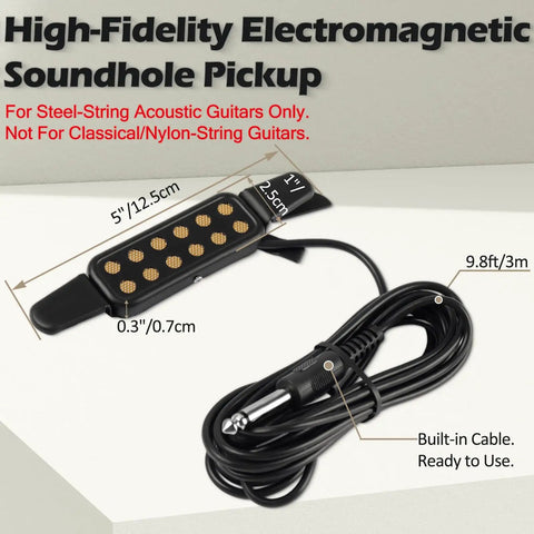 Clip On Acoustic Guitar Pickup For Steel String Guitars 38 To 42 Inches Not For Classical Transducer With 10 Foot Cable Plug