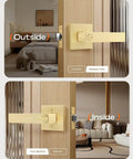 4 Pack Keyless Privacy Door Knobs For Bedrooms And Bathrooms, gold brass handles with thumb turn lock, interior view
