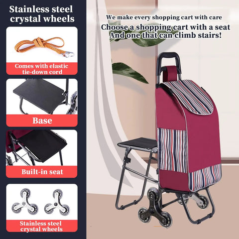 Heavy Duty Snap Fold Grocery Cart With Seat Beat The Stairs Smooth Rolling Tote Senior Favorite Portable Hand Truck Grab And Go Shopping Hauler For Weekend Getaways And Campgrounds