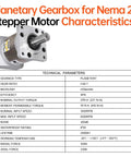 50 To 1 Planetary Gearbox For Nema 23 Stepper Motor With 60 To 90mm Body, technical parameters and specifications chart