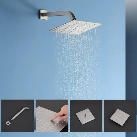 Brushed Nickel Bathtub And Shower Faucet Set with 10 Inch Rain Shower Head and Waterfall Tub Faucet Powerful Water Pressure Easy Install