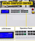 YS-100 Auto Heat Shrink Tube Cutter With 350W Micro Computer Control Cold Cutting Machine control panel with LCD screen.