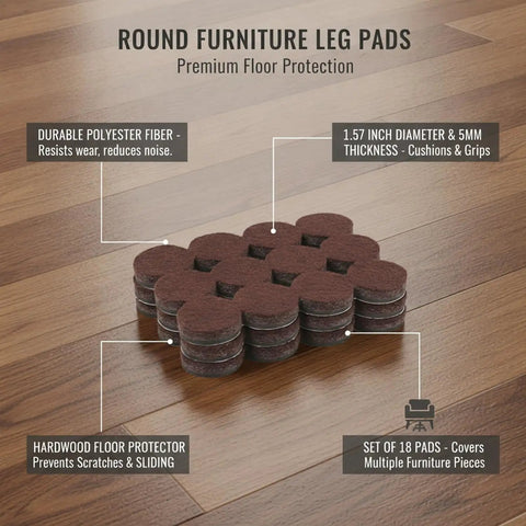 Round Polyester Furniture Floor Protectors And Leg Pads For Hardwood Floors 18 Pack shown on wood surface