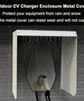 Badass Wall Mounted EV Charger Guard, All Weather Kickin Shield For Outdoor Electric Vehicle Stations protecting EV charger from rain.