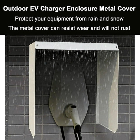 Badass Wall Mounted EV Charger Guard, All Weather Kickin Shield For Outdoor Electric Vehicle Stations protecting EV charger from rain.