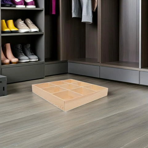 Top Notch Nine Section Wooden Underwear Drawer Organizer For Closet And Bedroom Keeps Your Socks And Lingerie Neatly Sorted With Space Saving Design For A Clean Setup on the floor.
