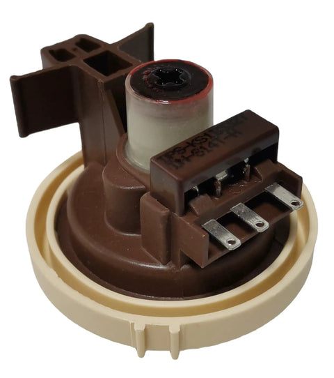 Close-up of brown Washer Water Level Pressure Switch Kit With Hose And Clamp, DC96-01703B Sensor Assembly Replacement