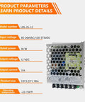 Rock Solid 36W 12V 3A Single Output Switching Power Supply with specifications, dimensions, and operating range for smart devices.