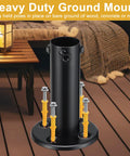 Heavy duty ground mount for Two Pack 8 Foot Heavy Duty Metal String Light Poles for outdoor deck or garden setup.