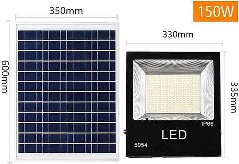Top Tier Solar Led Flood Light With Remote Trigger And Smart Motion Detector For Driveway And Fence, Super Bright Ip66 Weather Proof Outdoor Security Lamp That Slaps, 150W solar panel with dimensions.