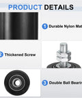 Heavy Duty 4 Pack Slide Gate Guide Rollers Slick Nylon Wheels With Sealed Steel Ball Bearings For Sweet Universal Sliding Door Track Replacement Components Black, showcasing durable nylon material and double ball bearing.